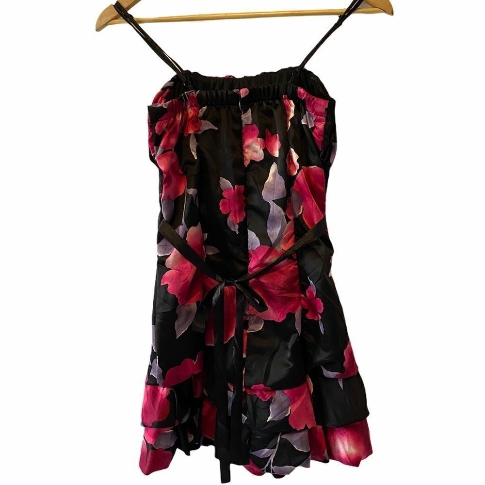 Black Floral Print Prom Satin Bubble Mini Dress XS - Picture 4 of 11